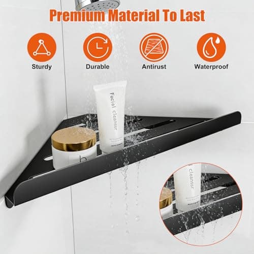 Fikoksol Shower Caddy, 2 Pack Bathroom Corner Shelf, Triangle Shelf Storage for Bathroom Shower, Black Metal Shower Shelf & Rustproof Wall Mounted Adheisve Shower Organizer Accessories and Essentials - Thumbnail 5