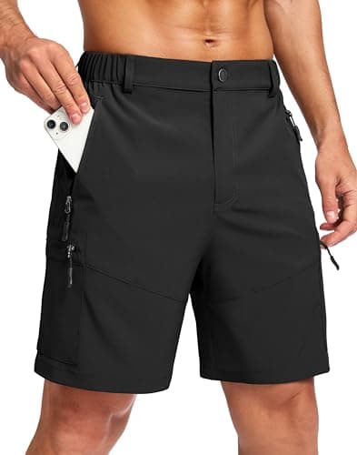 Pudolla Men's Hiking Cargo Shorts Lightweight 7" Travel Casual Shorts for Men Golf Work Outdoor with 5 Zipper Pockets(Black Medium)