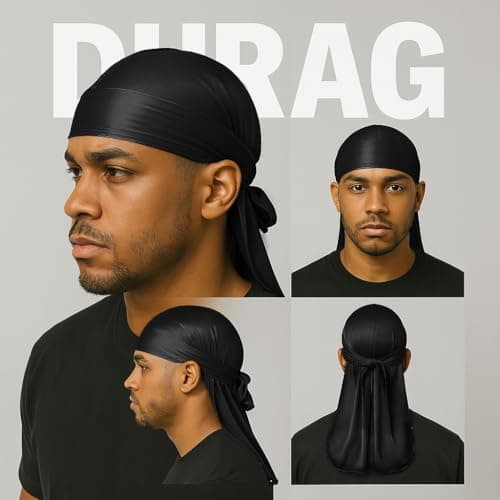 3PCS Silky Stocking Wave Caps, Compression Cap for Men Doo Rag, Award 1 Durag (Black) - Thumbnail 5