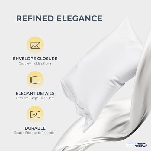 THREAD SPREAD 100% Egyptian Cotton Sheets Queen Size - Luxury 1500 Series Queen Sheet Set Egyptian Cotton (4 PC, White), Silky Soft, Sateen Weave, Cooling & Breathable, 17" Deep Pocket Bed Set - Thumbnail 4