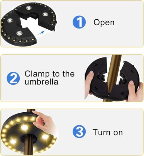 HFLYJPYW Patio Umbrella Light 3 Brightness Modes Cordless 28 LED Lights-4 x AA Battery Operated,Umbrella Pole Light for Patio Umbrellas,Camping Tents or Indoor Use (Warm White) - Thumbnail 3