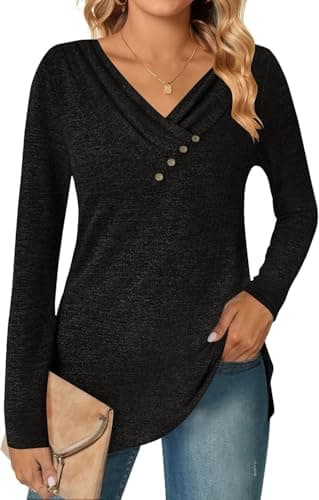 ALPSWARE Tunic Shirt Long Sleeve Basic Top V Neck Tunics Tshirt for Women 2025 Fall Black M - Thumbnail 4