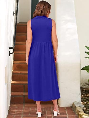 ANRABESS Womens Casual Dress Summer Sleeveless V Neck Sundress Aline Flowy Beach Maxi Dresses Travel 2026 Vacation Outfits Royal Blue - Thumbnail 5