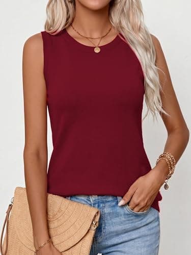 LaGracia Tank Tops for Women Summer Sleeveless Sweater Vest 2026 Crew Neck Wool Blend Business Casual Tops Dreesy Tank Lightweight Dressy Casual Pullover 2026 DarkRed L - Thumbnail 4