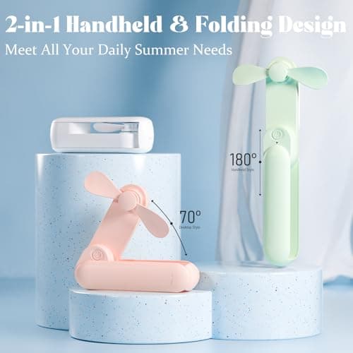 Lerat Portable Handheld Fan, 2 IN 1 Mini Hand Fan, Battery Operated [8-15 Working Hours], USB Rechargeable Personal Foldable Fan for Indoor, Small Pocket Fans Travel Essentials for Outdoor (Blue) - Thumbnail 6