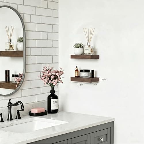 Modcraft Smoke Gray Floating Shelves for Wall Set of 2, 11.8 Inch Small Wall Shelves for Bathroom Over Toilet, Hallway & Bedroom Storage, Wall Mounted Shelves for Decor, Candles & Small Plants - Thumbnail 2