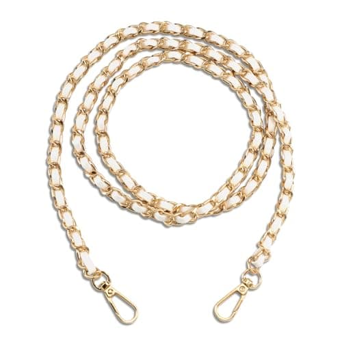 U+U Purse Chain Strap, 47" Purse Straps Replacement, DIY Purse Chain Accessories, Crossbody Bag and Handbag Strap with Metal Buckles (White & Gold) - Image 1
