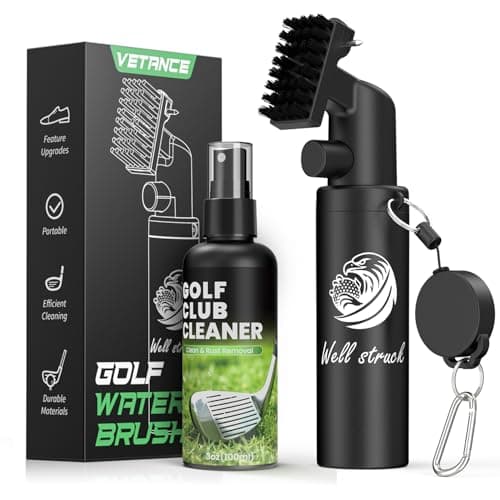 Golf Club Cleaner -Including New Designed Golf Club Brush and Cleaning Solution, Ergonomic Trigger, Groove Cleaner & Retainer Clip, Effectively Remove Rust and Stubborn Stains.