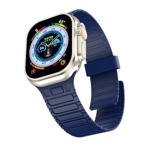 Magnetic watchband Compatible with Apple Watch Ultra 3/2/1 Band 49mm 46mm 45mm 44mm 42mm Sport Silicone Replacement Wristband Strong Magnet link for iWatch Series 11/10/9/8/7/6/5/4/3/2/1 SE 3/2/1,Blue - Image 1