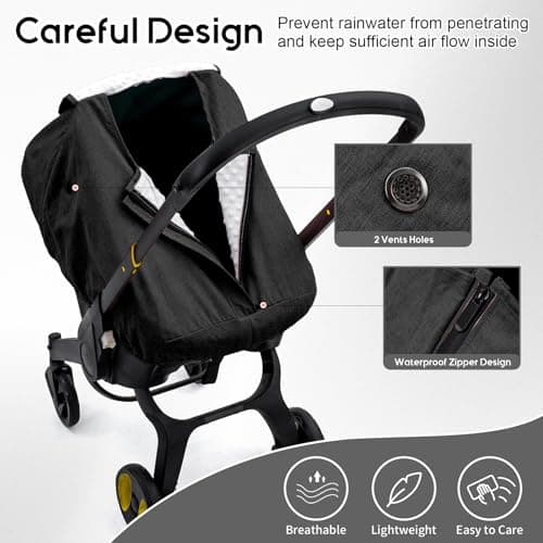 Waterproof Baby Car Seat Cover for Doona, Carseat Cover with Plush Dot Lining for Cold Wet Weather, Infant Car Seat Canopy with Zipper Closure Design & 2 Vents, Keep Baby Warm/Dry - Thumbnail 3