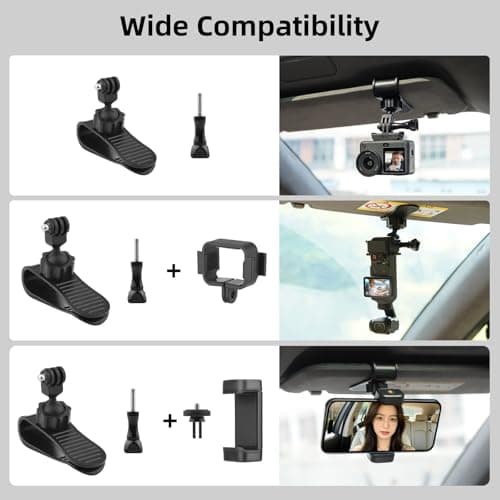 BRDRC Car Visor Mount for DJI Osmo Pocket 4 3, for Xtra Muse 360° Adjustable Car Vlog Kit with Safety Strap & Mobile Phone Clip for DJI Osmo Pocket 4 3 Creator Combo/Xtra Muse Accessories - Thumbnail 3