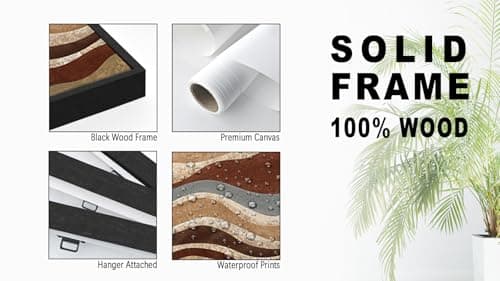 Large Framed Abstract Wall Art - Brown Mountain Range Wall Decor Painting 24"x36" Set of 3 Modern Prints Rustic Retro Canvas Pictures for Living Room Bedroom Office Artwork - Thumbnail 2