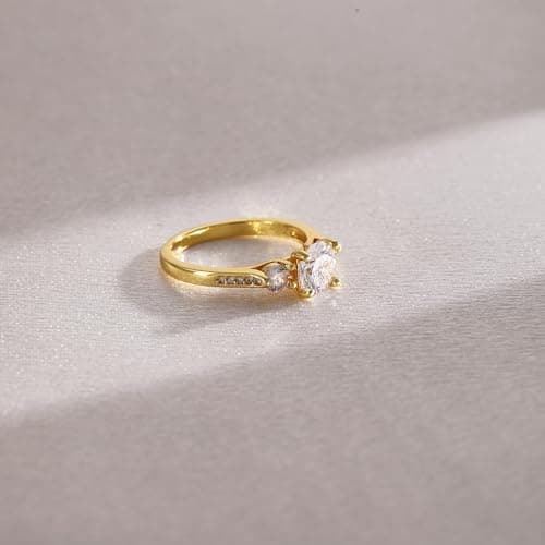 Fimewon 14K Gold Rings for Women Dainty Round Cut CZ Ring Birthday Gifts for Wife Size 9 - Thumbnail 2