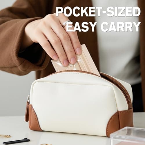 WOOMADA Travel Jewelry Case, Portable Jewelry Box with 6 Velvet Jewelry Zipper Pockets,Gift Idea for Women(beige) - Thumbnail 6