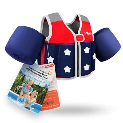 AEOCOO Toddler Swim Vest 20-30-50-70 Pounds, Kids Pool Floaties for 1-2-3-5-7-9 Years Old, Comfortable Wear Bright Float Jacket with Water Ring, Unpadded Sides for Arm Comfort, Boys, Girls, Red - Image 1