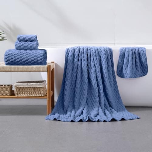 NALIVO Oversized Bath Towels 40x80 Inches Extra Large Bath Sheets for Adults Super Soft Quick Dry Highly Absobent Microfiber Shower Towels for Bathroom（Blue, 6Piece - Thumbnail 3