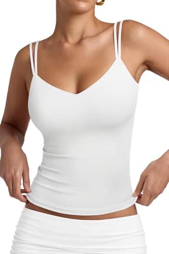 PINKMSTYLE Women's Spaghetti Strap Tank Top Cute Sleeveless V Neck Double Lined Going Out Fitted Cami Tops White X-Small - Image 1