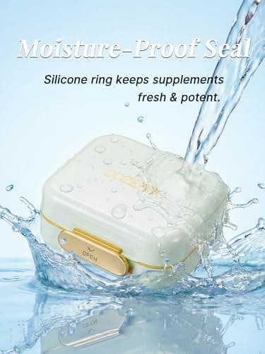 Small Pill Case Travel Pill Box with 7 Compartments for Purse - Compact Pill Organizer for Medicine Vitamin - Portable Container for Fish Oil & Supplements - Sage - Thumbnail 4