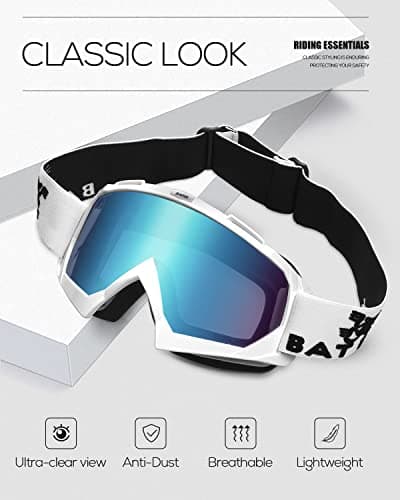 BATFOX Motorcycle ATV Goggles Dirt Bike Motocross Safety ATV Tactical Riding Motorbike Glasses Goggles for Men Women Youth Fit Over Glasses UV400 Protection Shatterproof (blue/white black) - Thumbnail 2