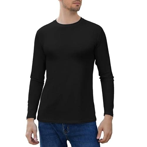 SIMIYA Long Sleeve Shirts for Men Crew Neck T Shirt Solid Casual Shirt Solid Color Black Lightweight Basic Tee Shirts - Image 1