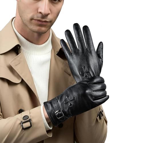 Aegend Sheepskin Leather Gloves,Cross Jesus Faith Christmas Gift-Thermal Winter Glove Warm Lining Full Hand Touchscreen/Black - Thumbnail 2
