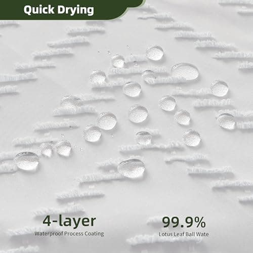 Siiluminisoy White Shower Curtain Fabric Boho Shower Curtain Cloth Textured Tufted Chevron Elegant Shower Curtains Waterproof for Bathroom 72" x 72" - Thumbnail 3