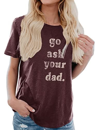 IRISGOD Womens Mom Shirt Summer Funny Short Sleeve Mommy Graphic Tees T-Shirts Burgundy - Image 1