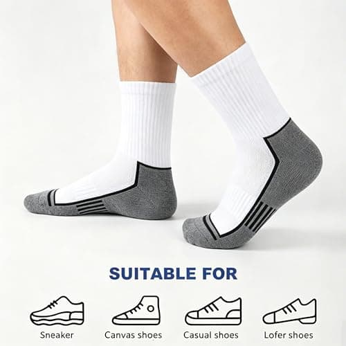 Urban Virgin Ankle Compression Quarter Cushion Socks For Men 9-12 White Athletic Reinforced Heels Breathable Socks For Men - Thumbnail 3