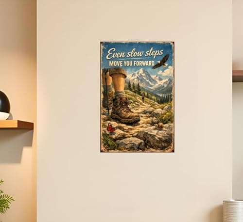 Even Slow Steps Move You Forward Tin Sign Inspirational Quote Metal Wall Decor Vintage Hiking Mountain Artwork Motivational Rustic Plaque for Home Office Gym Cabin Man Cave Wall 8x12 Inch - Thumbnail 4