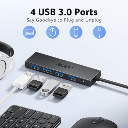 Acer USB Hub 4 Ports, Multiple USB 3.0 Hub, USBA Splitter for Laptop with Type C Power Port, Extender for A Port Laptop, PC, Desktop and More (2ft) - Thumbnail 2