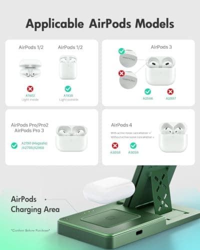 Wireless Charger Stand Charging Station: 3 in 1 Charger Multiple Devices for Apple iPhone 17 16e 16 15 14 Pro Max 13 12 11 for Watch 11 10 9 8 7 6 5 4 3 2 SE and Ultra & Airpods Series, Dark Green - Thumbnail 4
