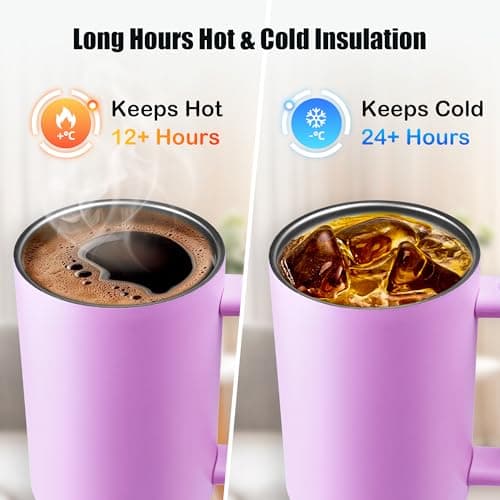 Sioncal 40 oz Insulated Tumbler with Handle and Straw | 100% Leakproof Insulated Water Bottle Travel Mug | Double Wall Vacuum Insulated | Cup Holder Friendly | BPA-Free (Dark Purple) - Thumbnail 4