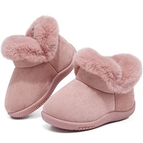 KEESKY Toddler Girl Boots Suede Cute Warm Fur Lined Winter Shoes for Toddler Size 3.5 M Pink - Thumbnail 5