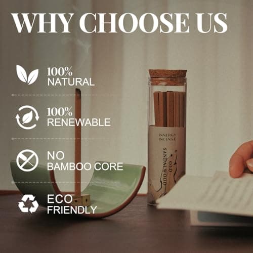 Innergy All Natural Incense Sticks, No Bamboo Core - Sandalwood for Soothing Yoga, Meditation & Relaxation - Thumbnail 3