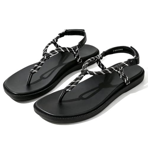 VIVASUN Flip Flops for Women with Arch Support Comfortable Beach Shower Sandals with Adjustable Hook & Loop Heel Strap Lightweight, Cushioning, Shock-Absorbing Thong Flip Flops,Black - Image 1