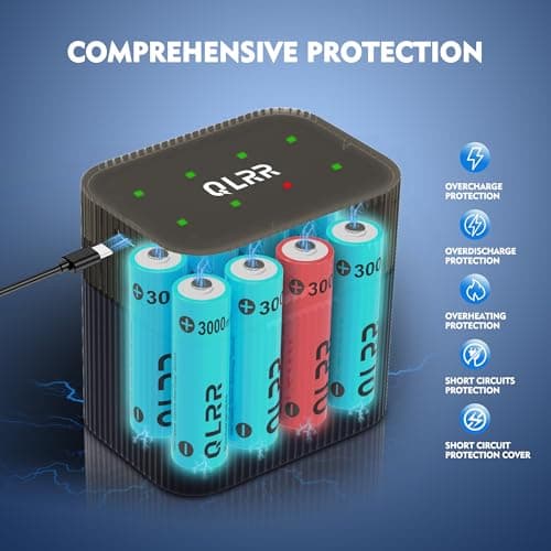 QLRR Rechargeable Lithium AA Batteries with Fast Charger 8 Pack 1.5V 3000mWh High Capacity AA Batteries Constant Output Li-ion Double a Batteries Cycle Times up to 1200x - Thumbnail 6