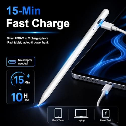 HATOKU Stylus Pen for iPad 2018-2025, 15 Mins Fast Charging Pencil (1st Generation) with Plam Rejection & Tilt Magnetic Digital Pens for iPad 6-9/10/11, Air 3/4/5/M2/M3, Mini 5/6/7, Pro 11/12.9/M4/M5 - Thumbnail 2