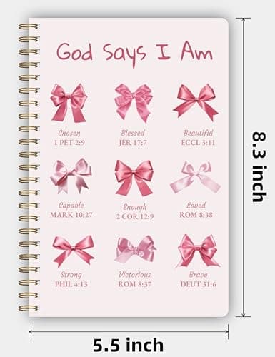 Qavinch Bible Prayer Journal for Women, Pink Christian Blank Notebook Gifts for Girls, Bible Study Supplies Guide Accessories, Preppy Bow Stuff Cute Church Spiral Notebook for Bible Notes, 5.5 X 8.3 - Thumbnail 2