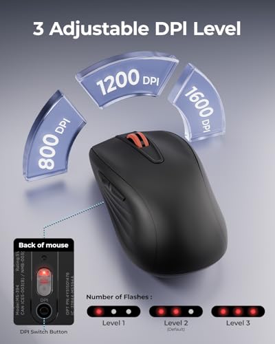 wegear WL500 Rechargeable Silent Wireless Mouse, Quiet Click, 2.4G USB Cordless Computer Mouse with 6 Buttons, Ambidextrous Grip, Adjustable DPI for Laptop, PC, Mac (Black) - Thumbnail 5