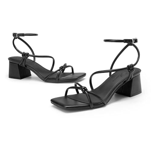 Athlefit Black Chunky Heels for Women Summer Ankle Strap Block Heels Sandals Sexy Open Square Toe Strappy Heels for Dancing Prom Dress Party Office 6 - Thumbnail 5