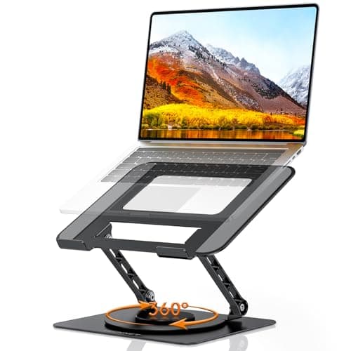 TECKNET Laptop Stand for Desk, 360 Rotating Base, Ergonomic Foldable Computer Stand for Laptop Riser Height Adjustable, Compatible with MacBook Pro, All Laptops 10-17" - Black - Image 1
