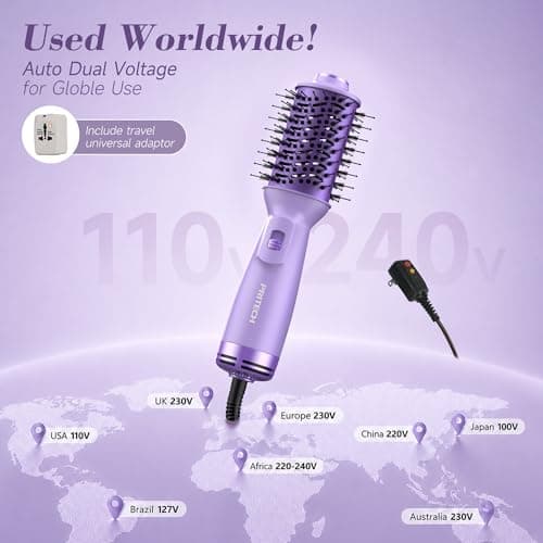 PRITECH Auto Dual Voltage Hair Dryer Brush for Travel,Ionic Hair Styler - Thumbnail 3
