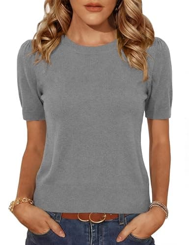 Totatuit Women Wool Short Sleeve Pullover Sweaters Womens Blouses for Work Professional Fashion Trendy Outfits Grey XXL - Image 1