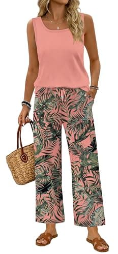 WIHOLL Two Piece Sets for Women Summer Lounge Sets Travel Outfits 2 Piece Airport Outfit Fashion Clothing 2026 Womens Matching Pajamas Casual Beach Vacation Clothes Business Casual Outfits Pink L - Image 1