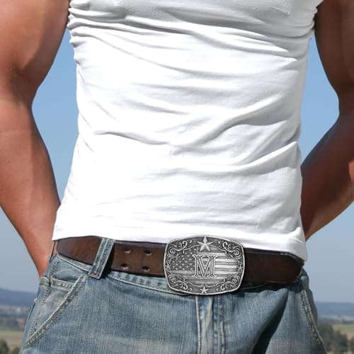 Absbolo Western Belt Buckle Men Initial Letter ABCDJRM to Z Silver Cowboy Belt Buckles for Women - Thumbnail 5