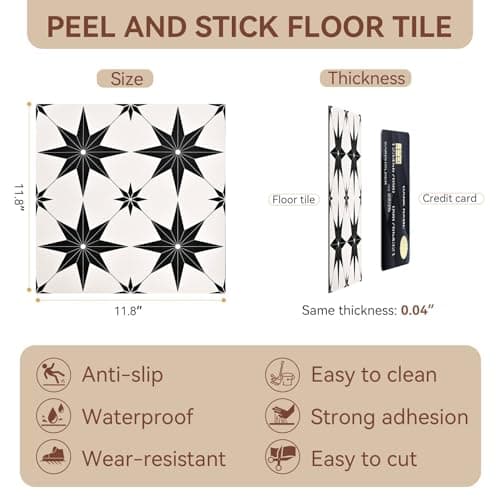 SUNPEEL Peel and Stick Floor Tiles, Vinyl Flooring Waterproof for Bathroom Kitchen Bedrooms Living Room Fireplace Wall RV (10, White, 11.8" x 11.8") - Thumbnail 2