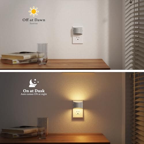 JandCase Night Light, Automatic Night Lights Plug into Wall,2 Pack Dusk to Dawn Sensor Nightlight, 3000K Soft White Brightness Adjustable Nightlight for Kids Bedroom Hallway Kitchen Decor - Thumbnail 3