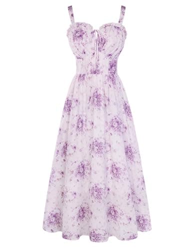 Scarlet Darkness Womens Summer Sundress Floral High Waist Maxi Corset Beach Dresses Purple Watercolor Floral XL