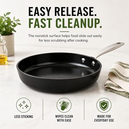 Alva Maestro 9.5-Inch Ceramic Nonstick Frying Pan, PFAS-Free Non Toxic Egg Pan, Induction Safe Big Skillet with Stainless Steel Handle, Heavy-Duty Aluminum, PTFE & PFOA Free, Black - Thumbnail 3