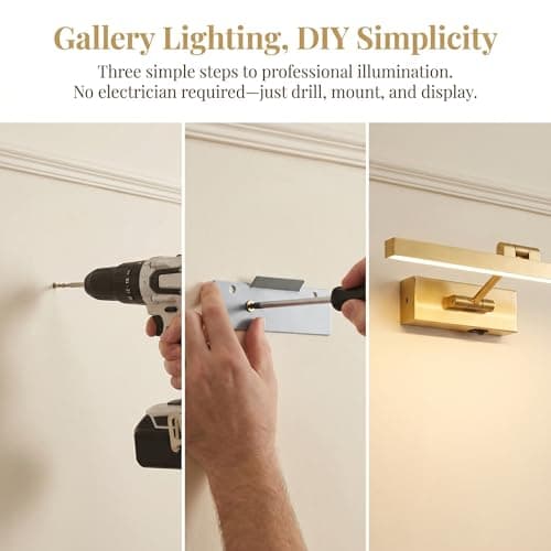 JOOSENLUX Dimmable Battery Operated Picture Light - Wireless Art Display, Single-Rod Swing Arm LED Fixture - Adjustable 16" Long Gold Wall Light for Paintings. - Thumbnail 5